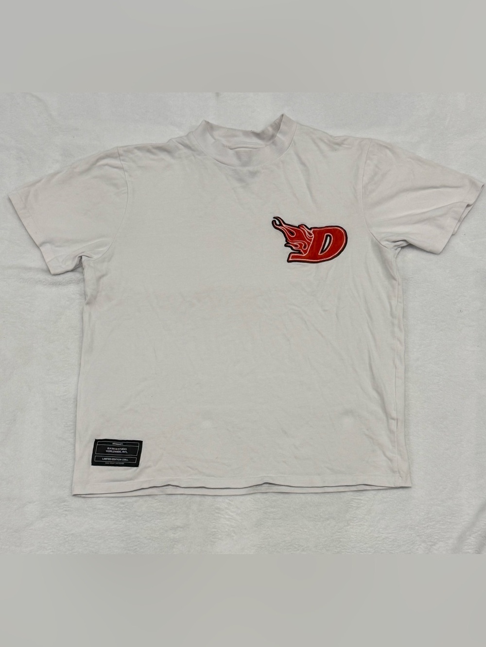 MAN x DaBaby Flaming “D” Graphic T-Shirt White Size Large Streetwear Tee